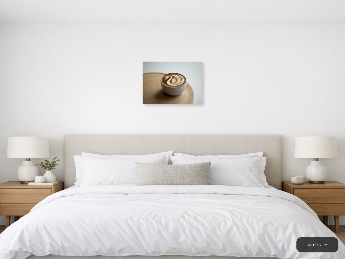 Minimalist Swan Latte Art Coffee Wall Art — A4 / Bedroom