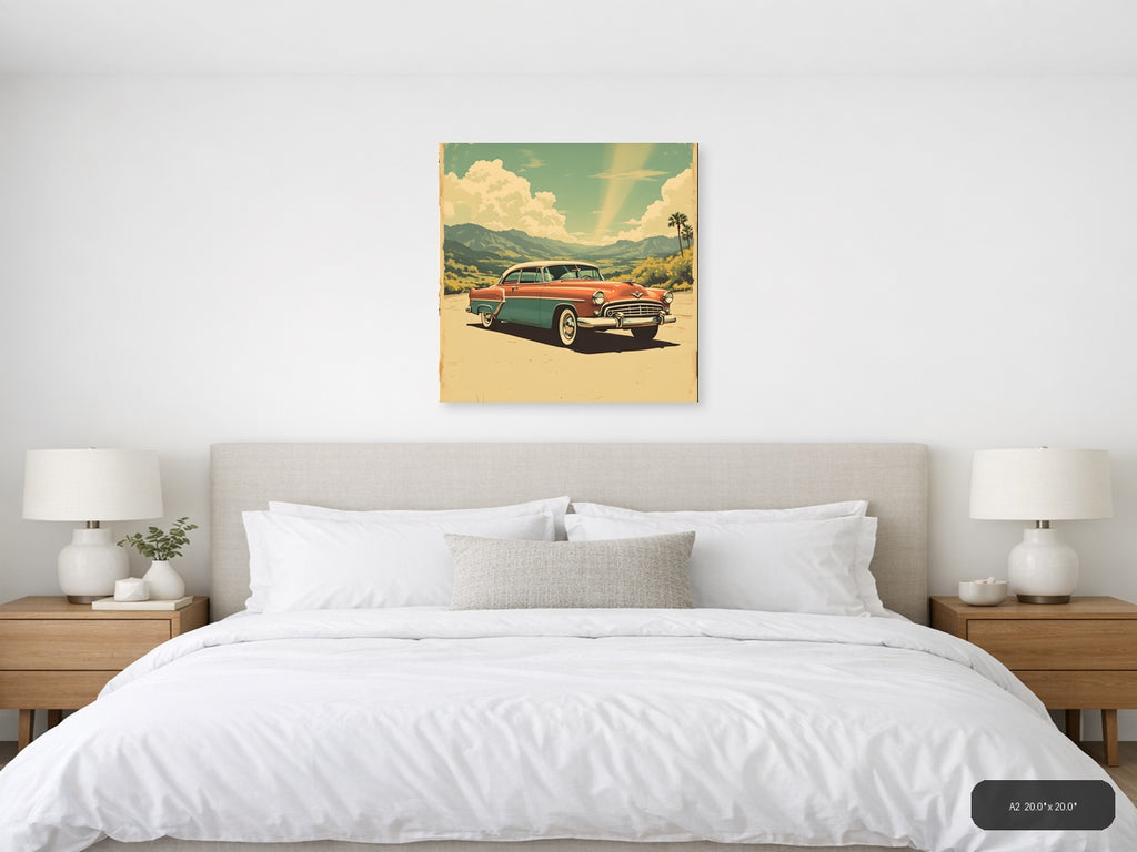 Vintage 1950s Classic Car Desert Landscape Wall Art — A2 / Bedroom