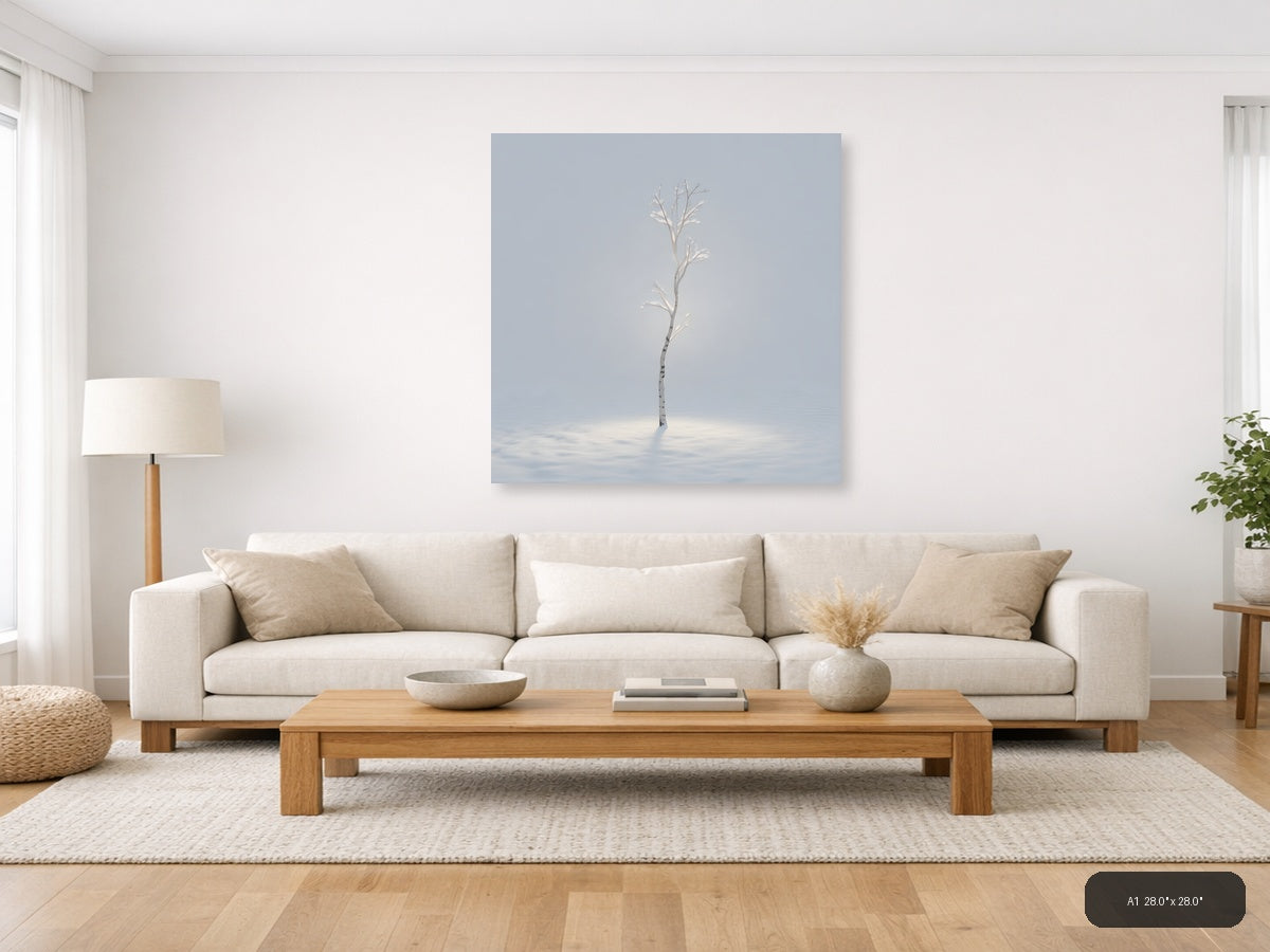 Minimalist Frosted Birch Tree Winter Wall Art — A1 / Living Room