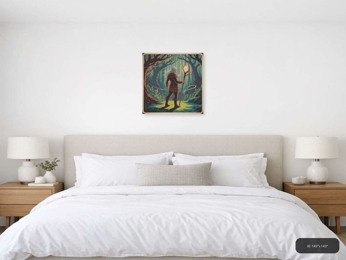 Elf Warrior in Enchanted Forest Vintage Wall Art — A3 / Bedroom