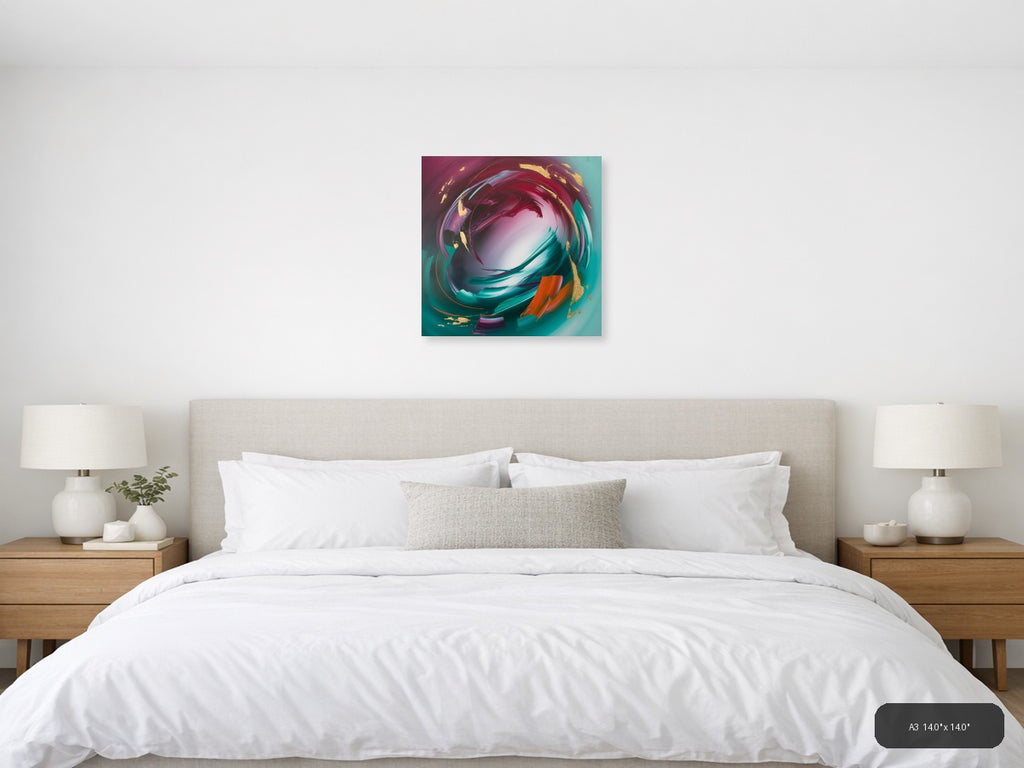 Abstract Swirl in Teal, Magenta & Gold Wall Art — A3 / Bedroom