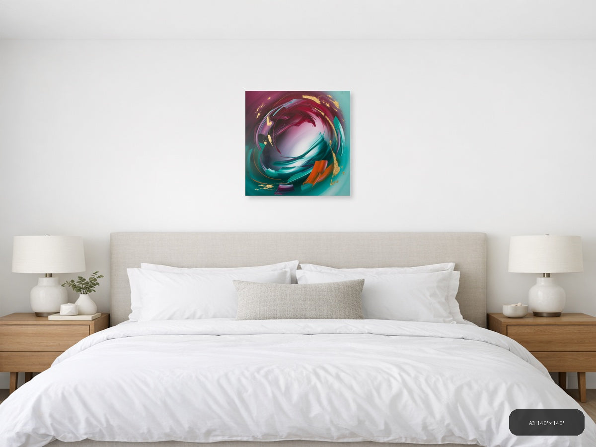 Abstract Swirl in Teal, Magenta & Gold Wall Art — A3 / Bedroom
