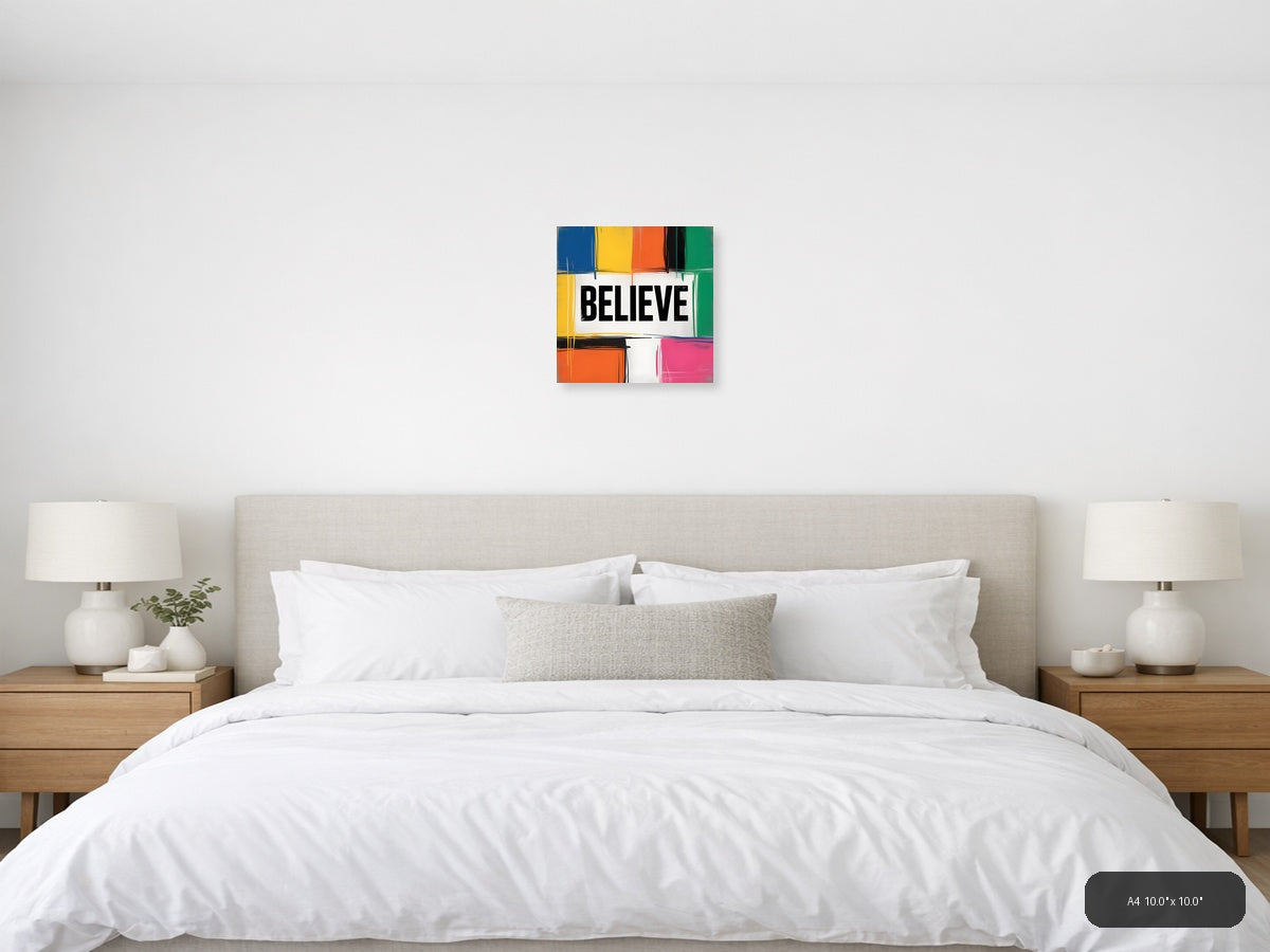 BELIEVE Colorful Abstract Blocks Square Wall Art — A4 / Bedroom