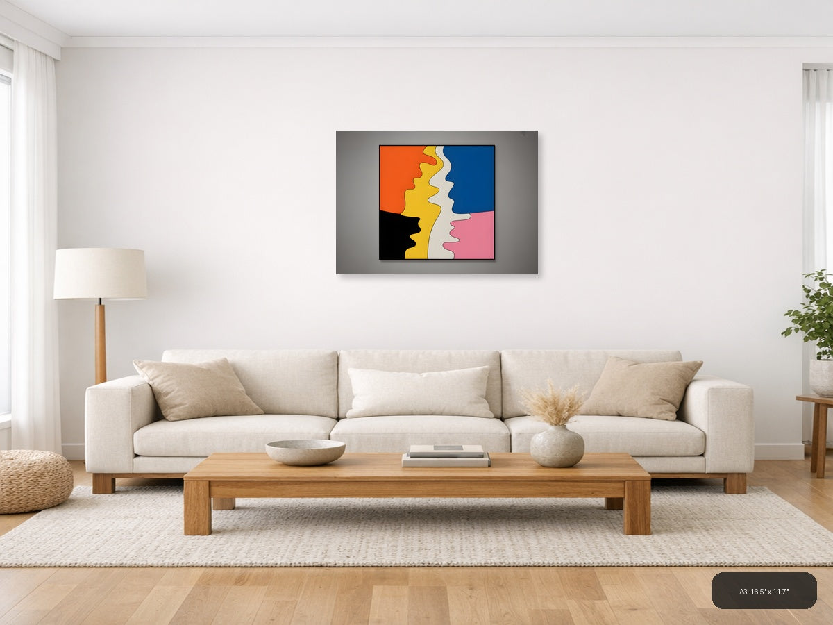 Colorful Pop Art Profile Faces Wall Art — A3 / Living Room