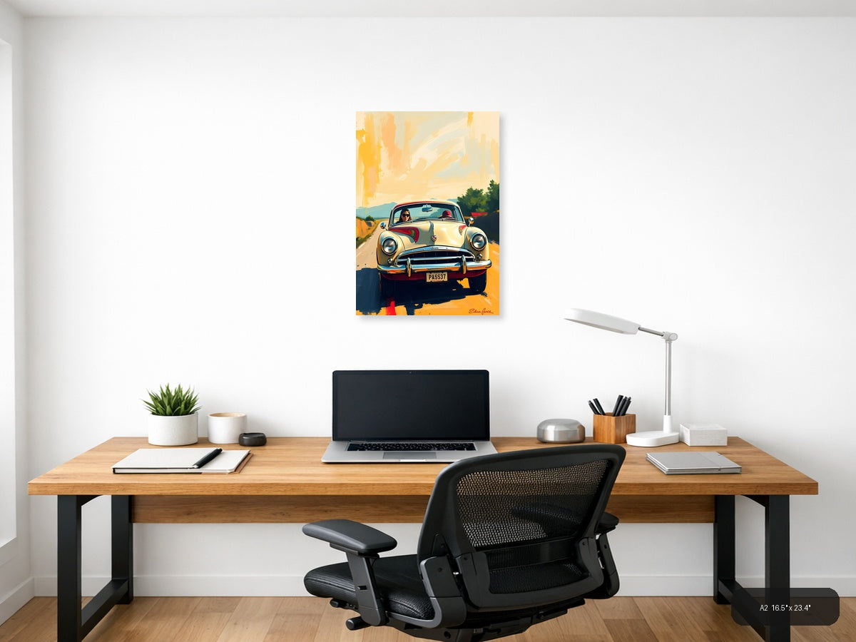 Vintage Convertible Road Trip Abstract Wall Art — A2 / Office
