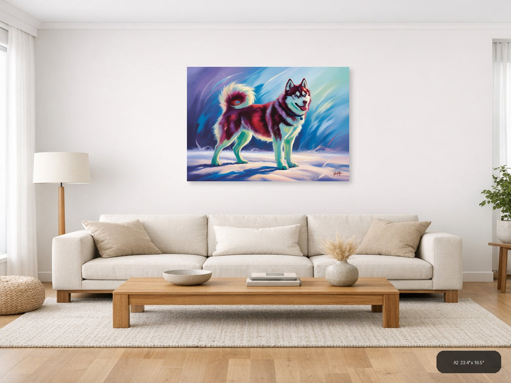 Vibrant Abstract Husky Dog Portrait Wall Art — A2 / Living Room