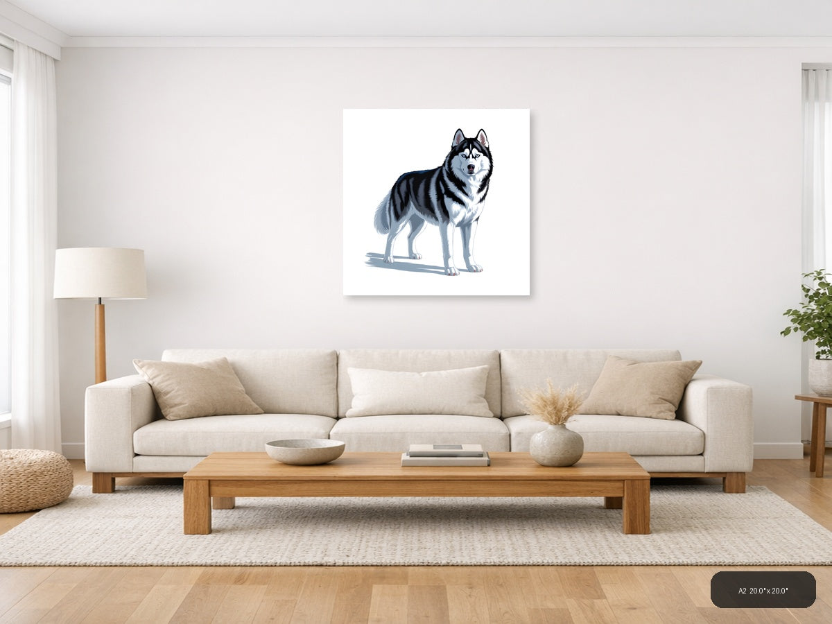 Husky Portrait with Blue Eyes - Minimalist Wall Art — A2 / Living Room