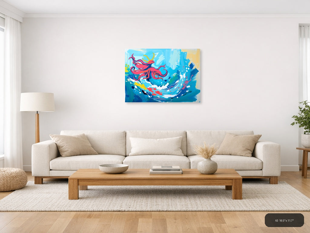 Red Dragon Abstract Sky Modern Canvas Wall Art — A3 / Living Room