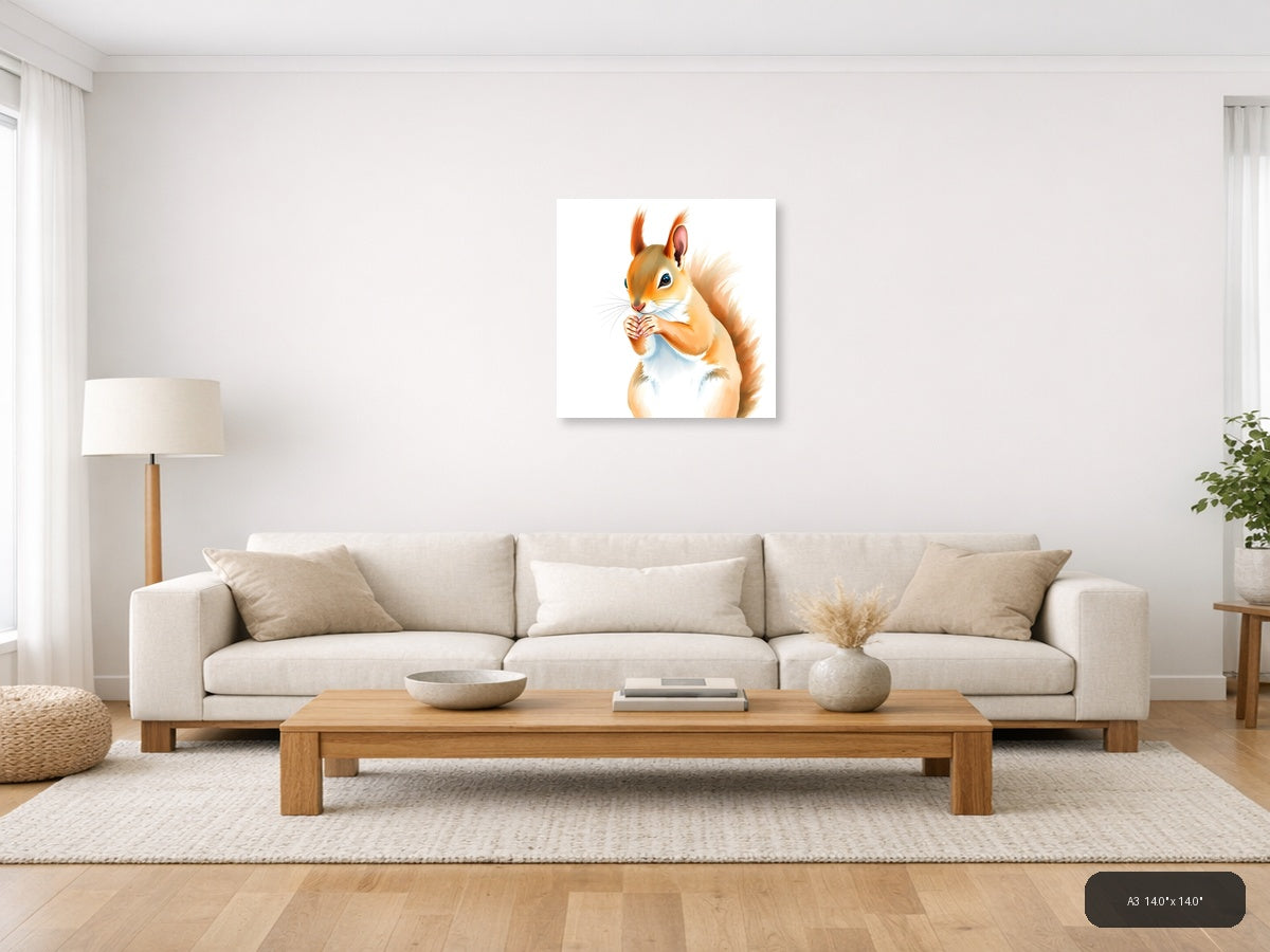 Playful Squirrel Watercolor Wall Art - Orange & Cream — A3 / Living Room