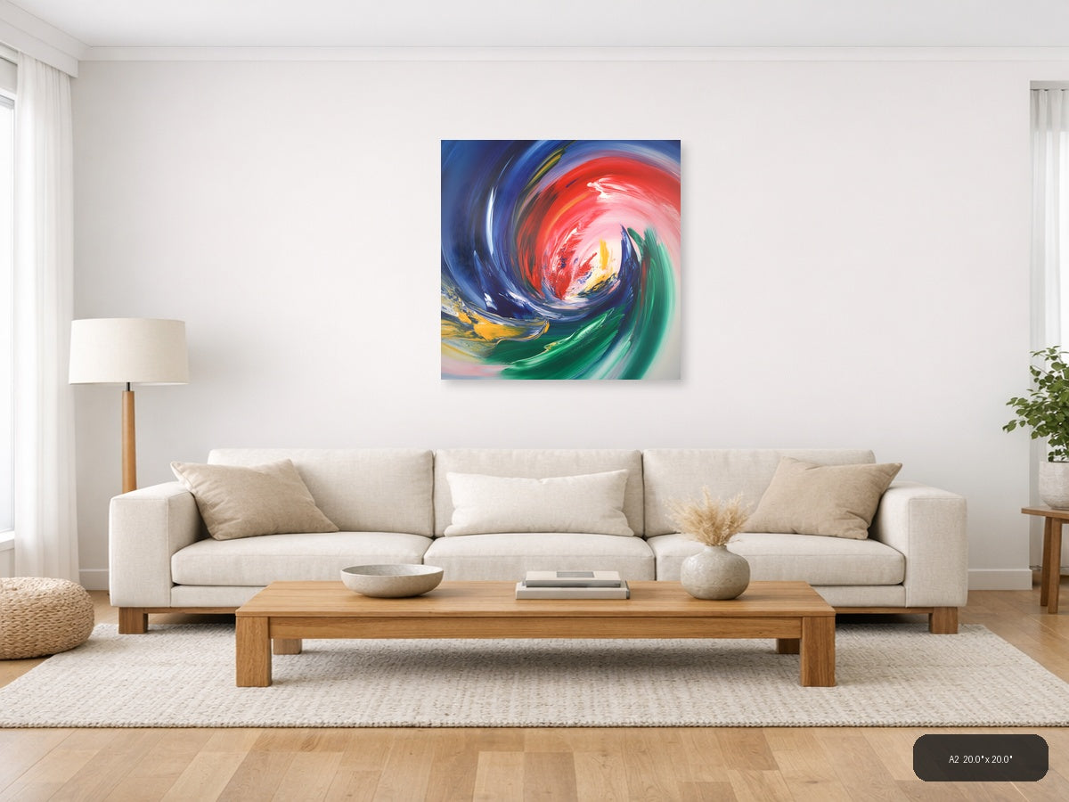 Vibrant Abstract Swirl Red Blue Green Yellow Wall Art — A2 / Living Room