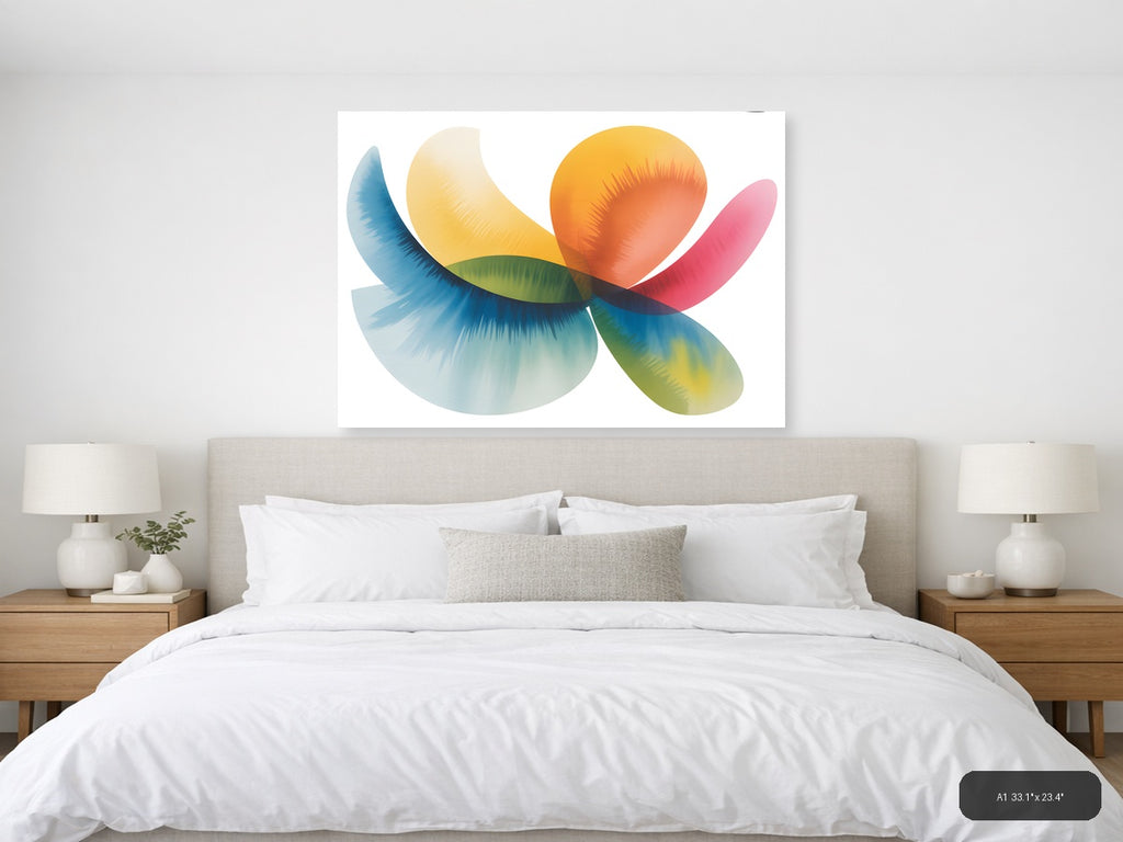 Colorful Watercolor Flower Petals Landscape Wall Art — A1 / Bedroom