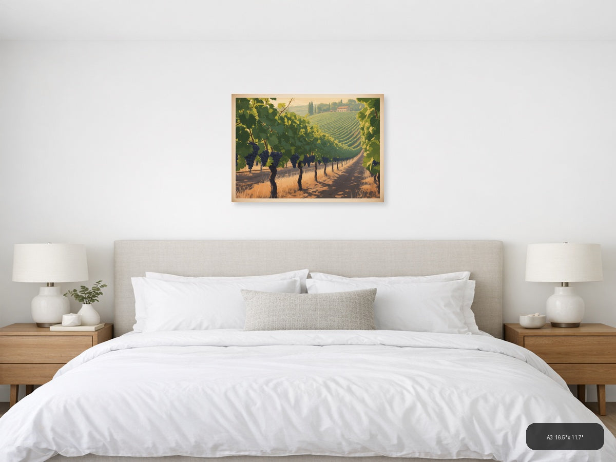Vintage Tuscany Vineyard Landscape Wall Art — A3 / Bedroom