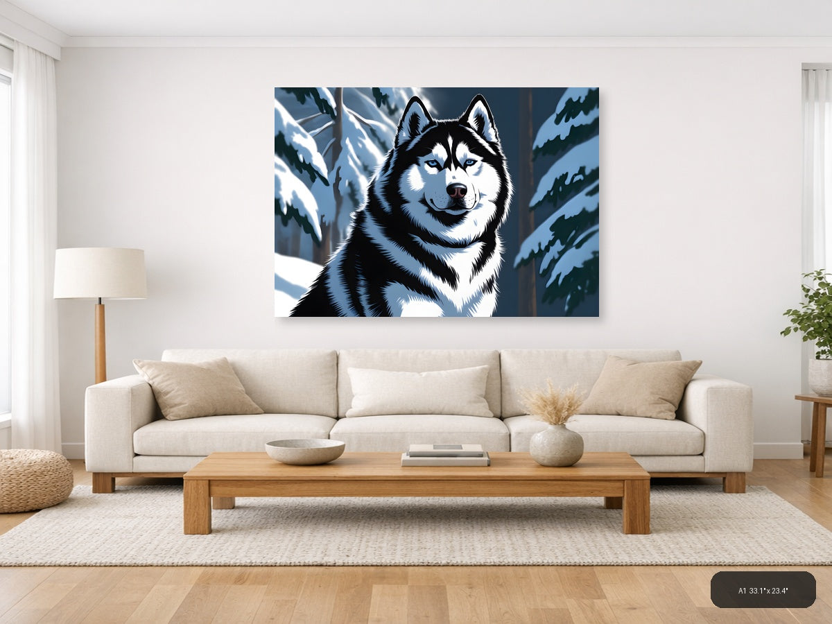 Husky in Winter Forest Snow Photography Wall Art — A1 / Living Room