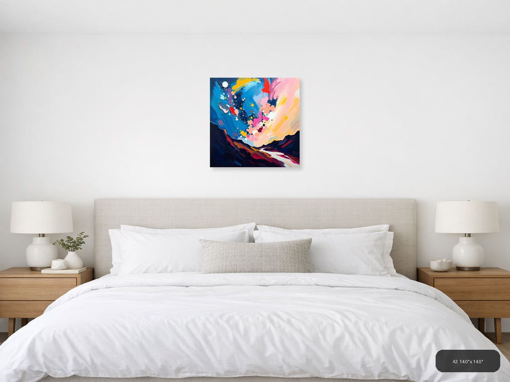 Abstract Colorful Landscape with Moon - Modern Wall Art — A3 / Bedroom