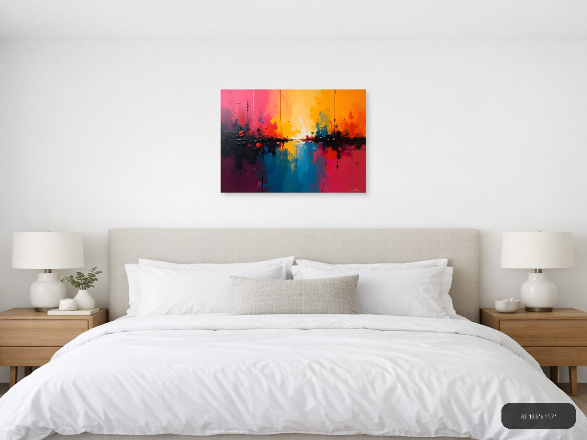 Vibrant Abstract Sunset Reflection Landscape Wall Art — A3 / Bedroom