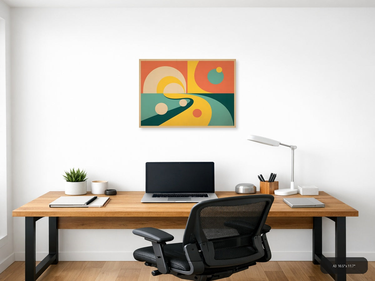 Vintage Retro Sun and Planets Landscape Wall Art — A3 / Office