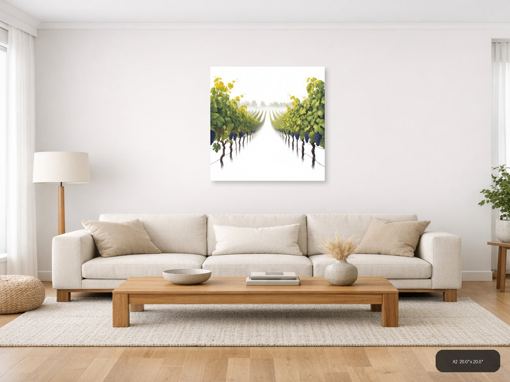 Minimalist Vineyard Path Misty Morning Wall Art — A2 / Living Room