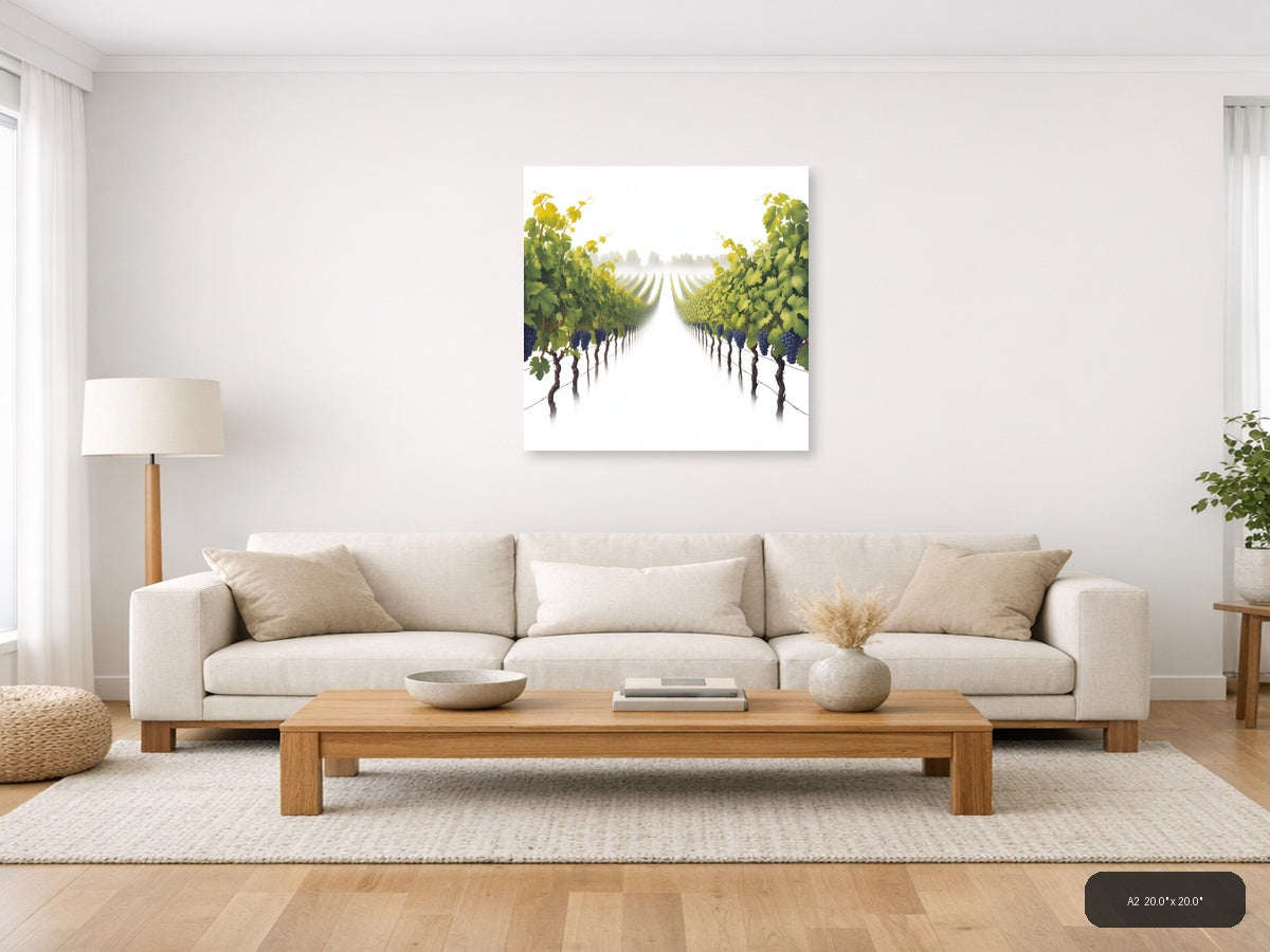 Minimalist Vineyard Path Misty Morning Wall Art — A2 / Living Room