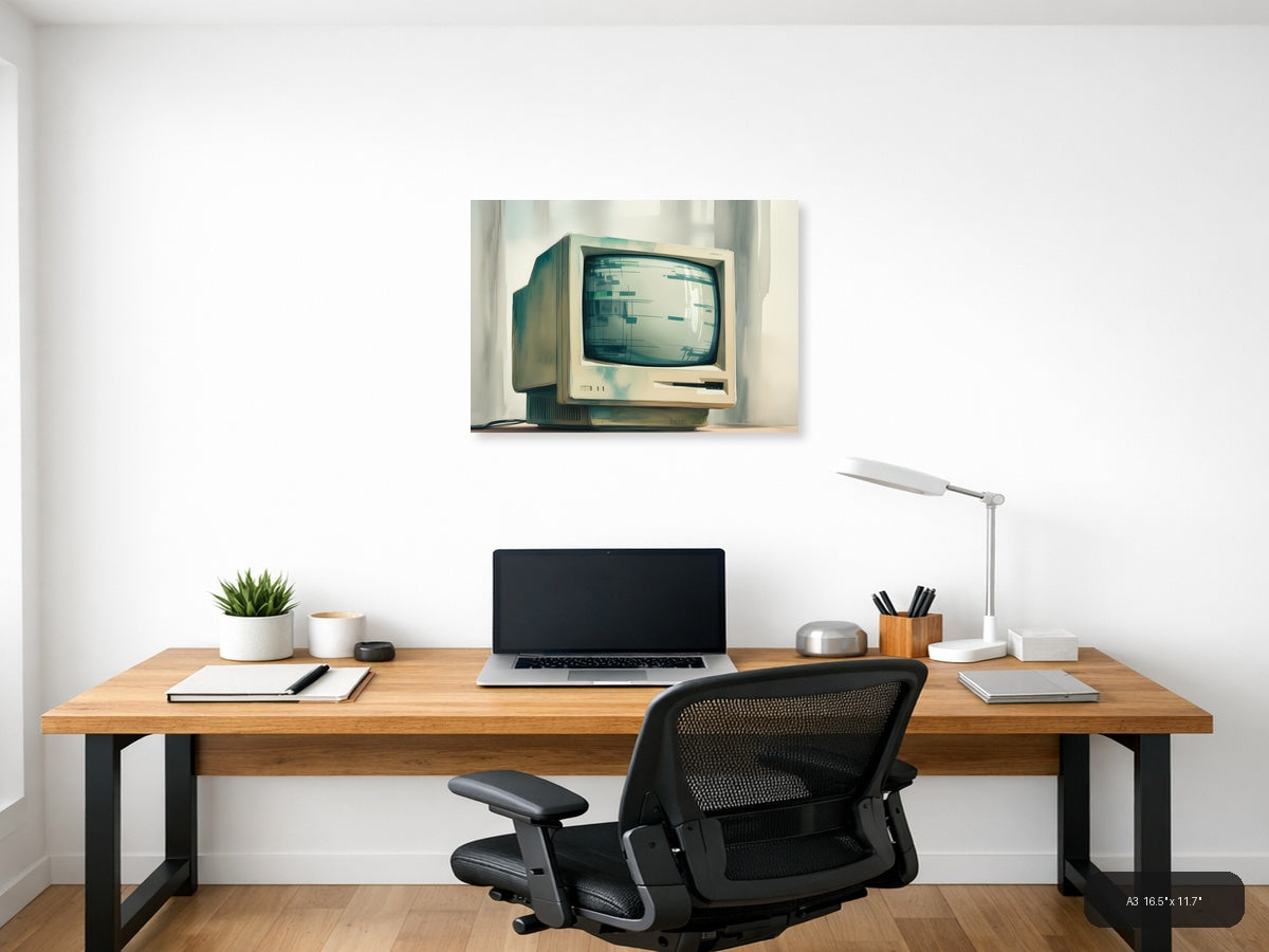 Vintage Computer Watercolor Illustration Wall Art — A3 / Office