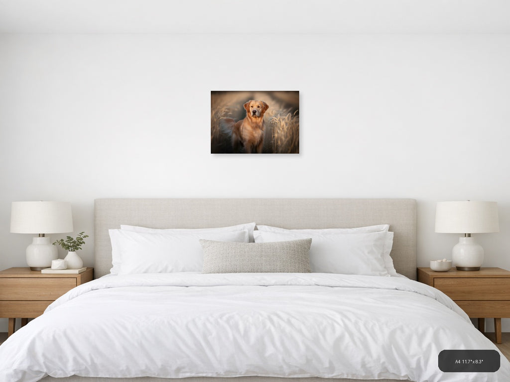 Golden Retriever in Wheat Field Photography Wall Art — A4 / Bedroom