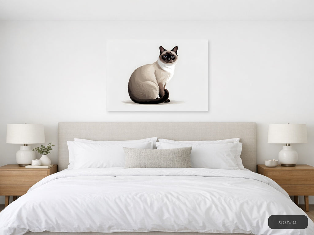 Siamese Cat with Blue Eyes Minimalist Wall Art — A2 / Bedroom
