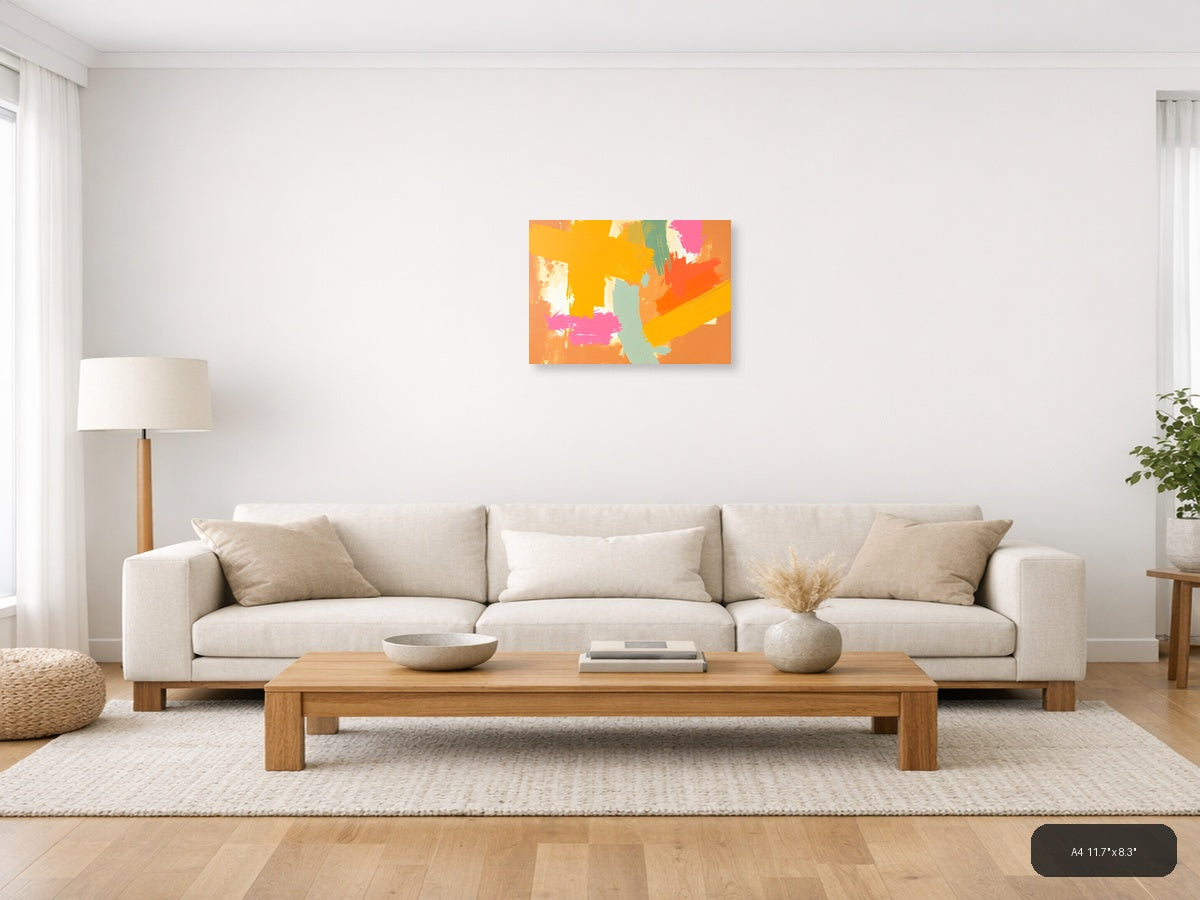 Vibrant Abstract Brushstrokes Modern Wall Art — A4 / Living Room