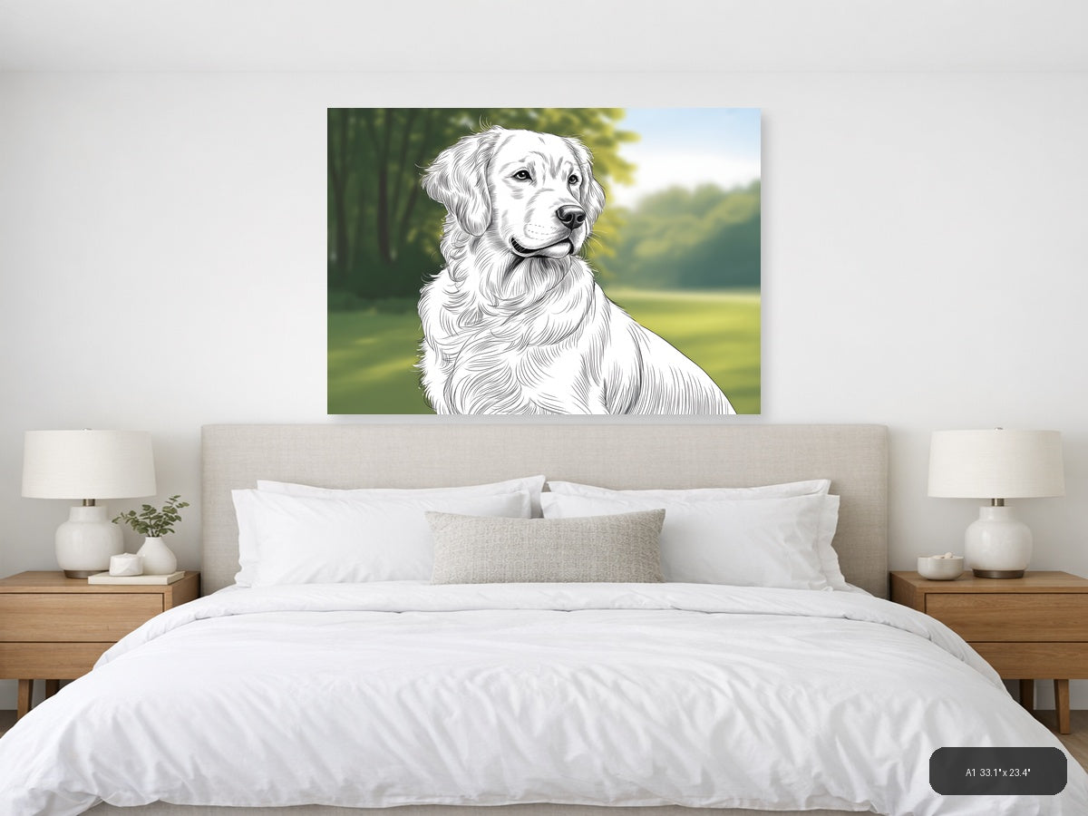 Golden Retriever Portrait Line Art Wall Art — A1 / Bedroom