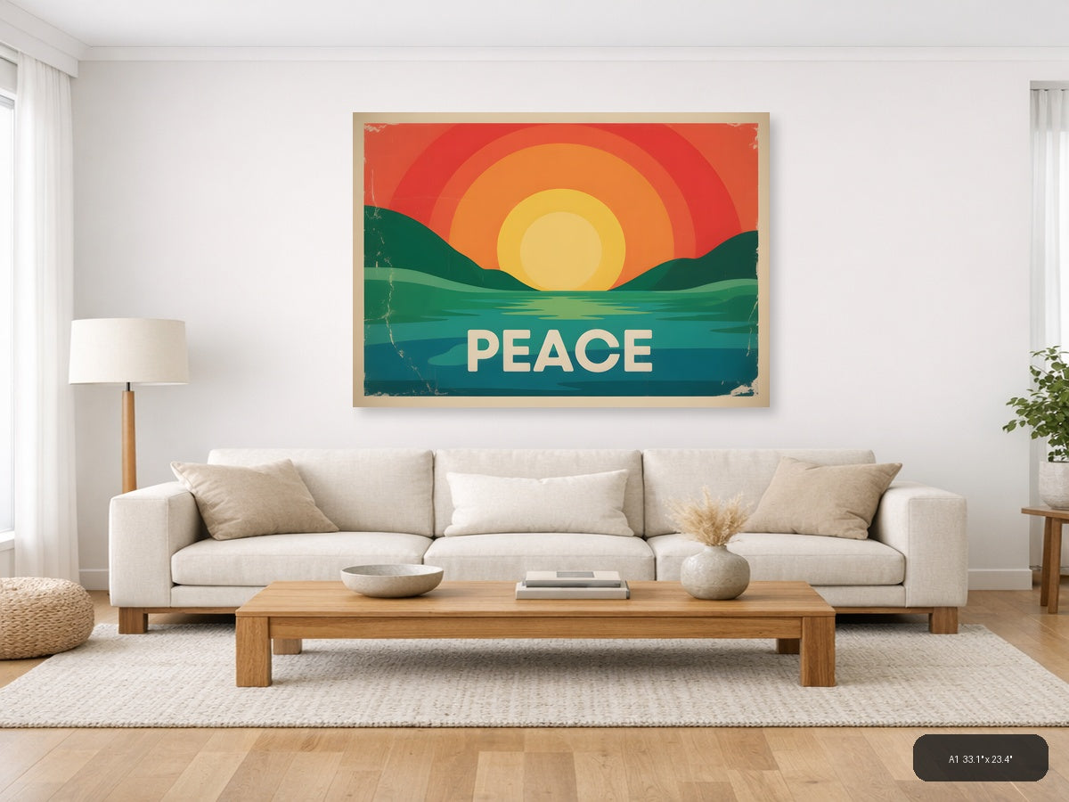 Vintage Sunset Over Water Peace Landscape Wall Art — A1 / Living Room