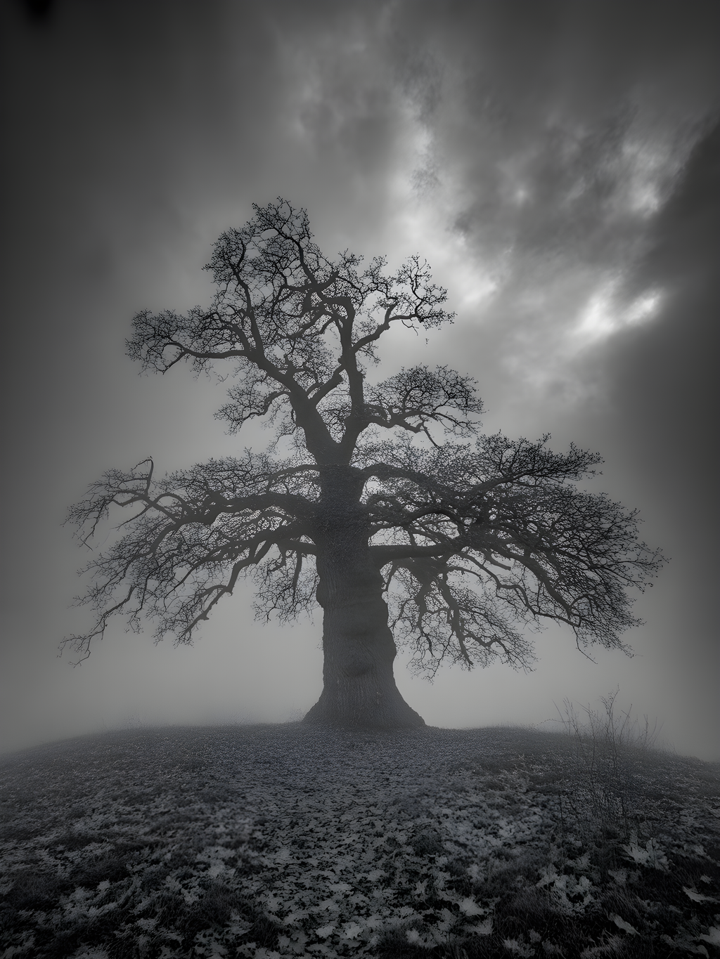 Bare Tree in Mist - Black & White Photography Wall Art