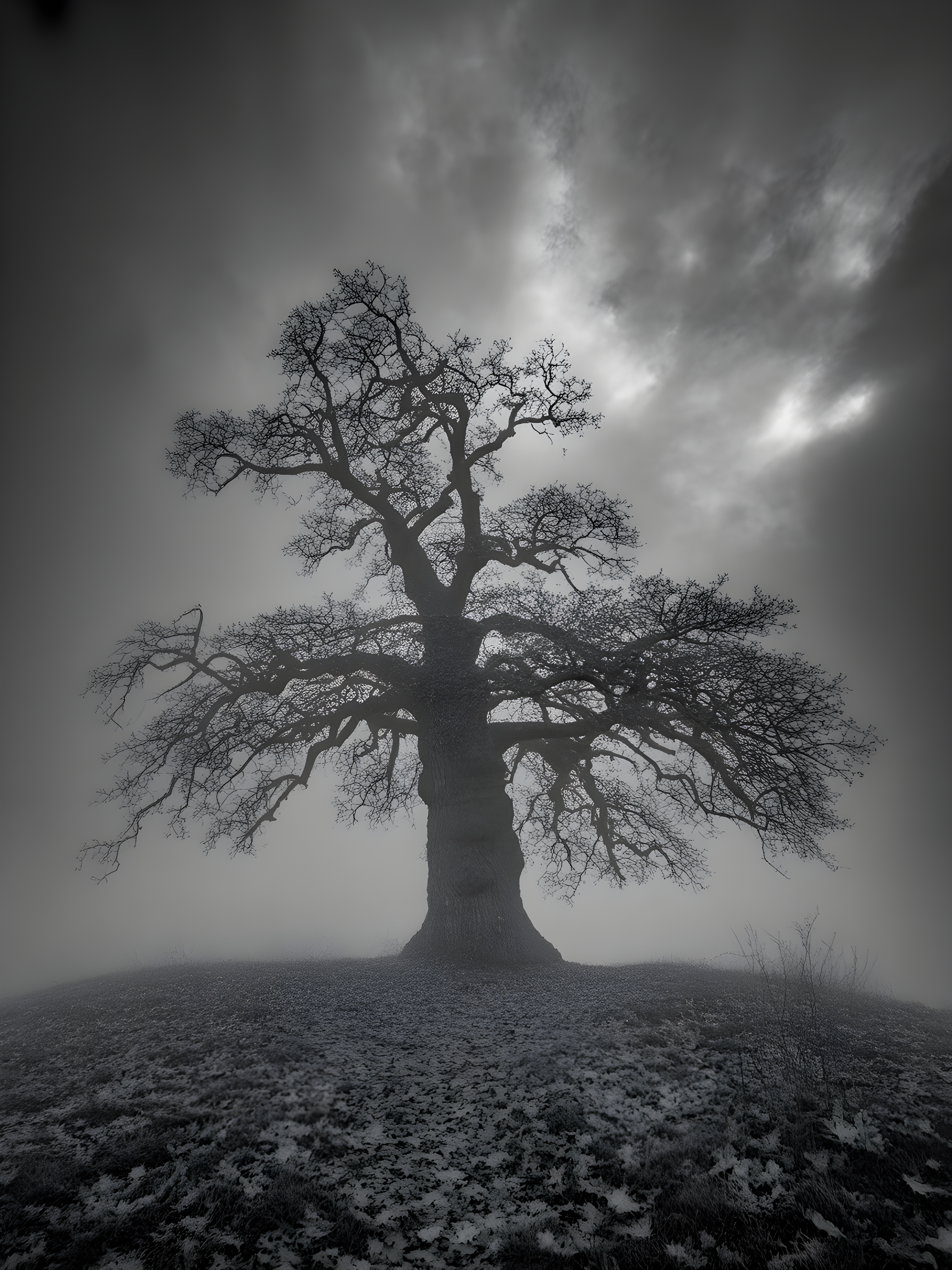 Bare Tree in Mist - Black & White Photography Wall Art