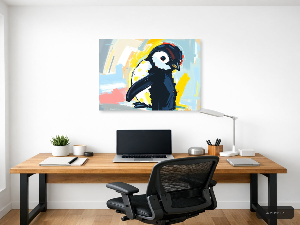 Abstract Penguin with Headphones - Modern Wall Art — A2 / Office