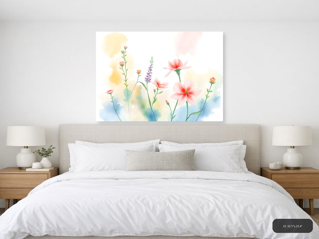 Watercolor Garden Flowers - Pastel Botanical Wall Art — A1 / Bedroom