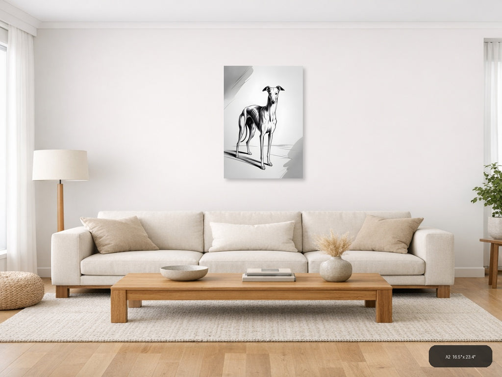 Greyhound Dog Line Art Portrait Wall Art — A2 / Living Room