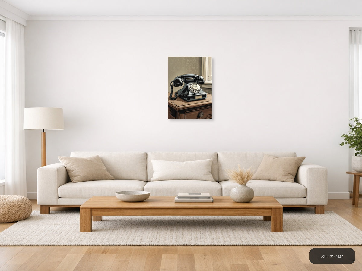 Vintage Rotary Telephone Illustration Wall Art — A3 / Living Room