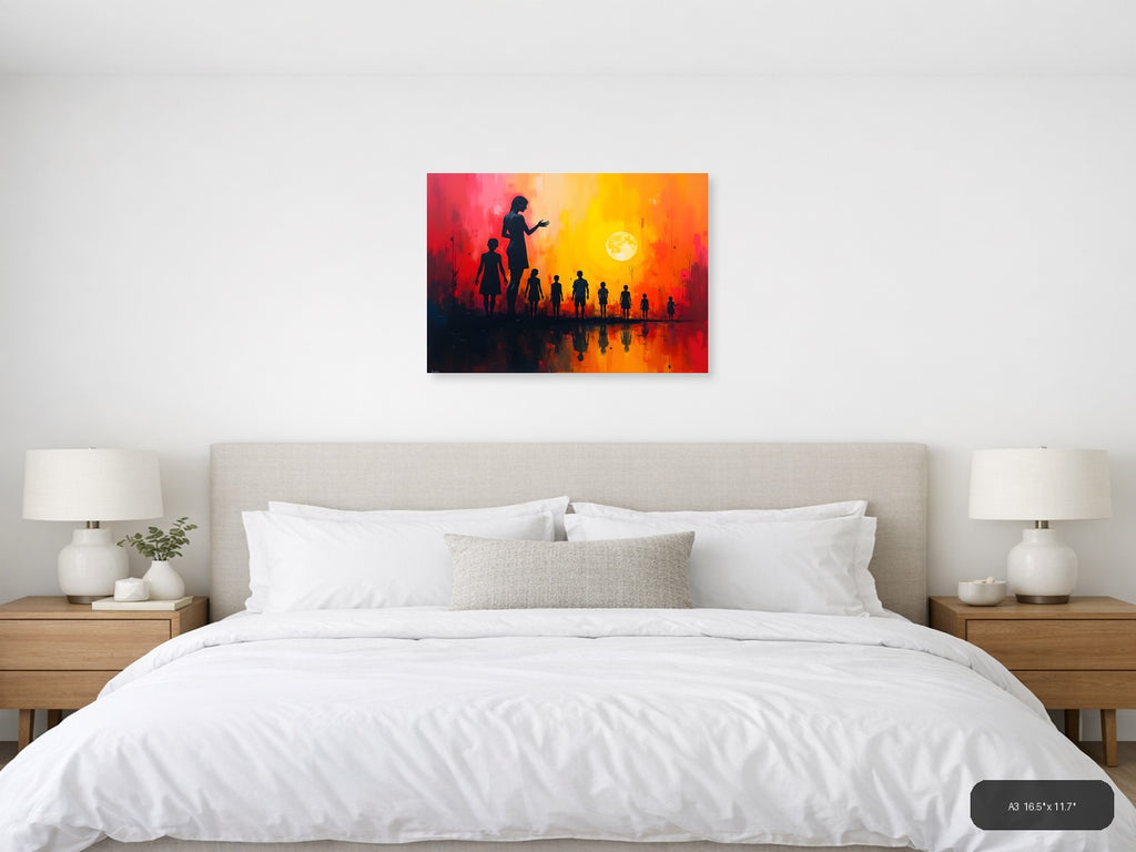 Abstract Silhouettes Sunset Moon Reflection Wall Art — A3 / Bedroom
