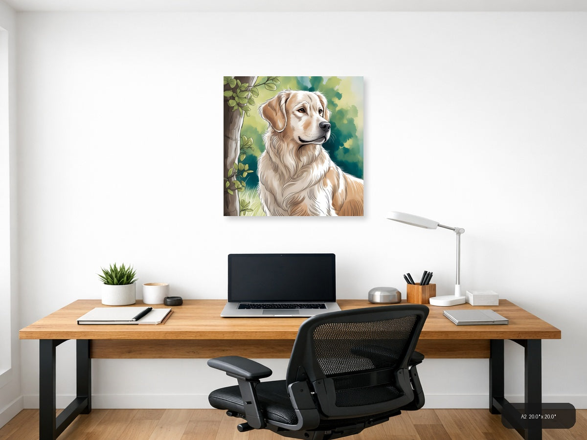 Golden Retriever Portrait Line Art Wall Art — A2 / Office