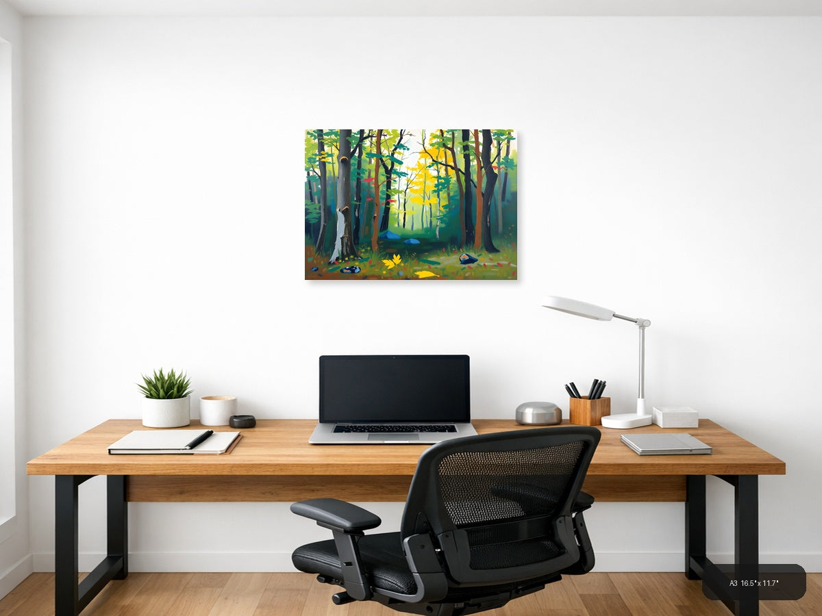 Abstract Forest Stream Landscape Wall Art — A3 / Office