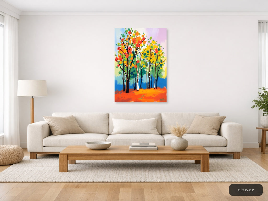 Colorful Abstract Trees with Vibrant Foliage Wall Art — A1 / Living Room