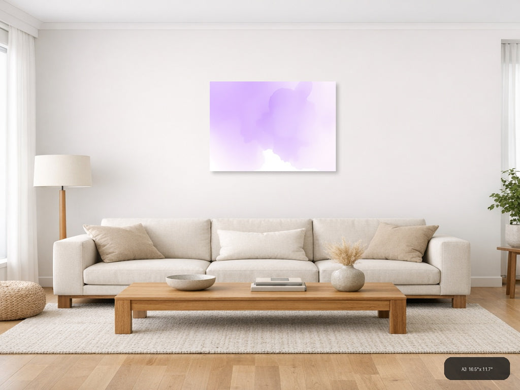 Purple Misty Mountain Watercolor Landscape Wall Art — A3 / Living Room