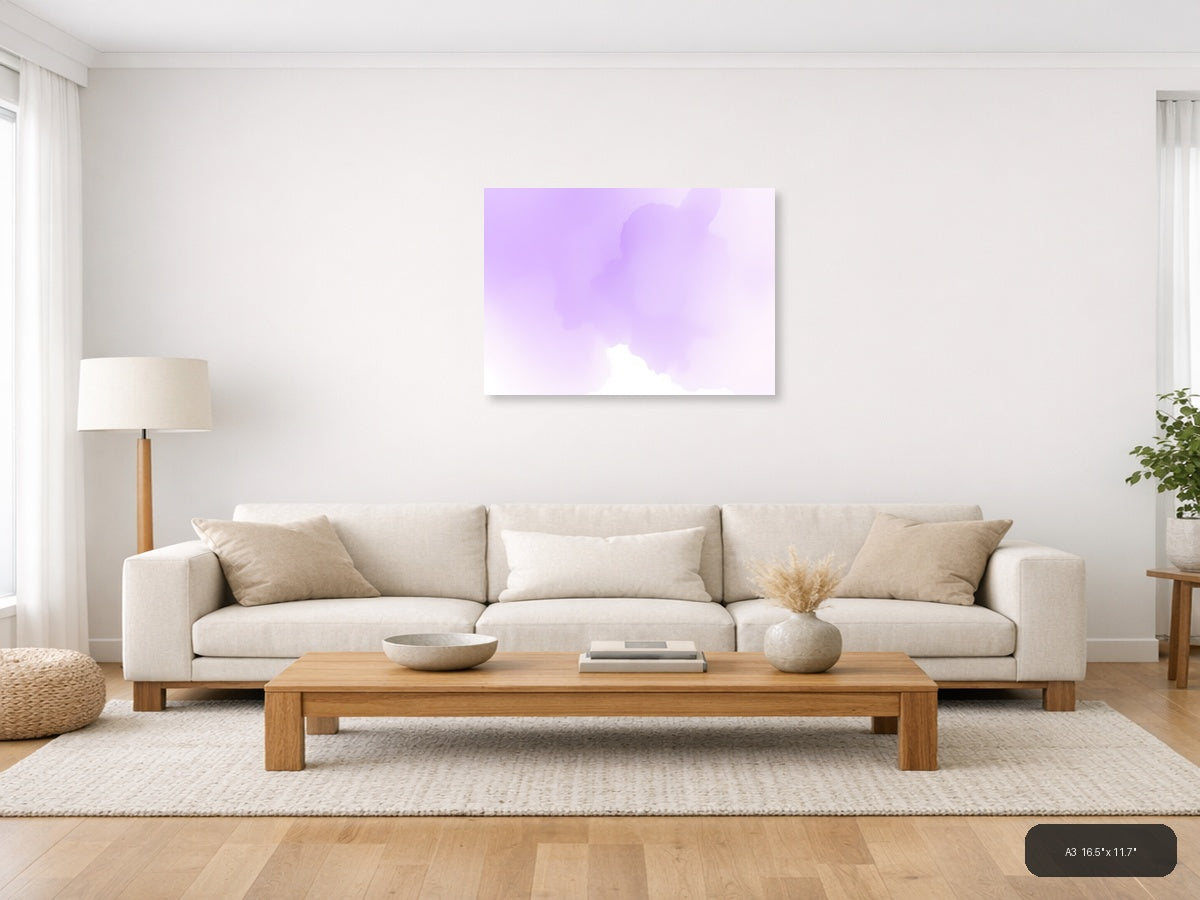 Purple Misty Mountain Watercolor Landscape Wall Art — A3 / Living Room