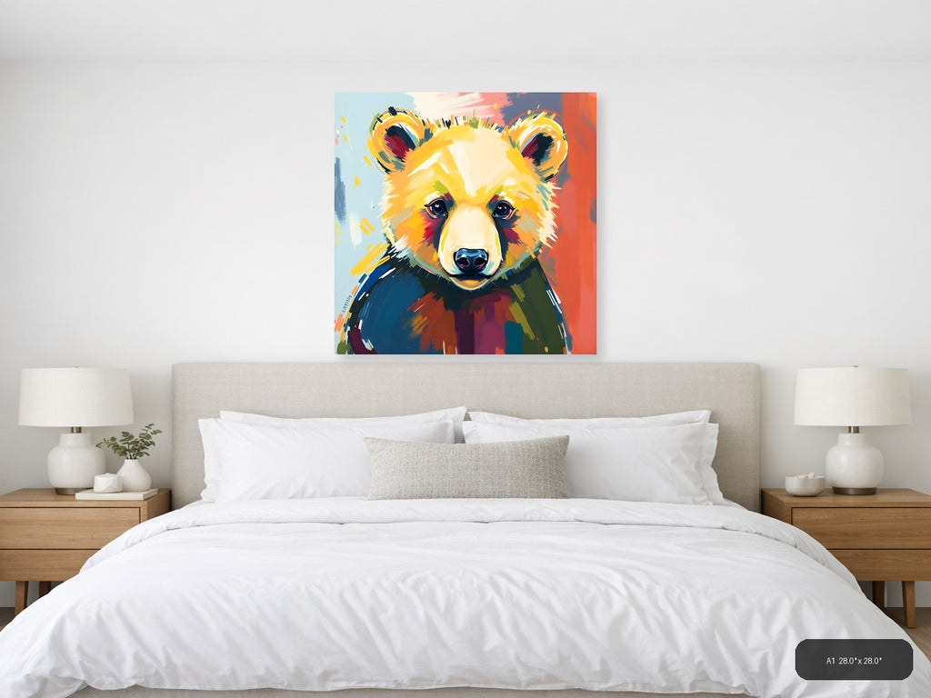 Colorful Abstract Bear Portrait Modern Wall Art — A1 / Bedroom