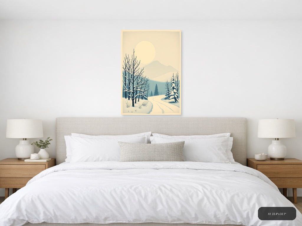 Winter Landscape with Snow Trees and Moon Vintage Wall Art — A1 / Bedroom