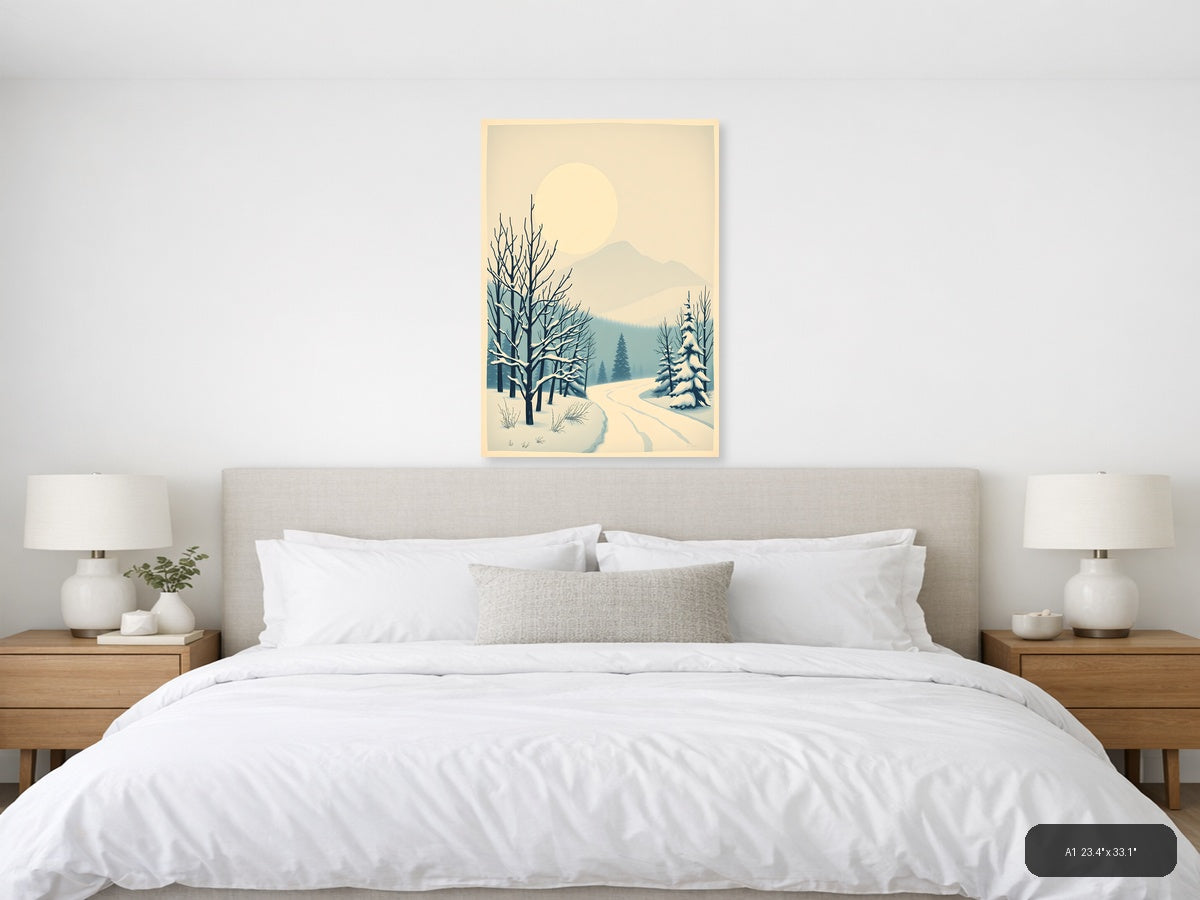Vintage Winter Landscape with Snow-Covered Trees Wall Art — A1 / Bedroom