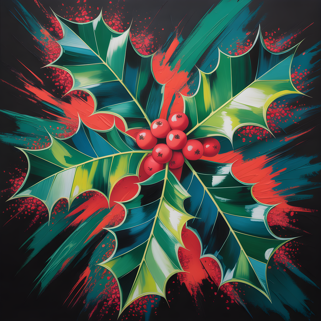 Abstract Holly Berry Red Green Festive Modern Wall Art