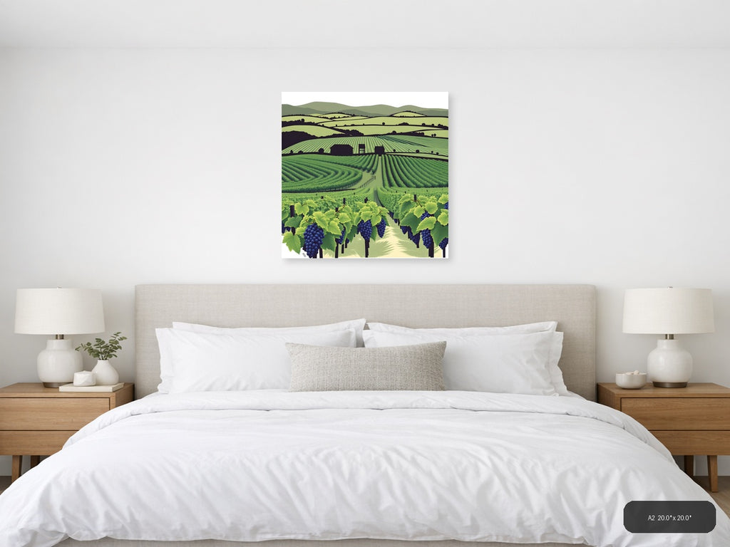 Minimalist Vineyard Landscape with Rolling Hills Wall Art — A2 / Bedroom