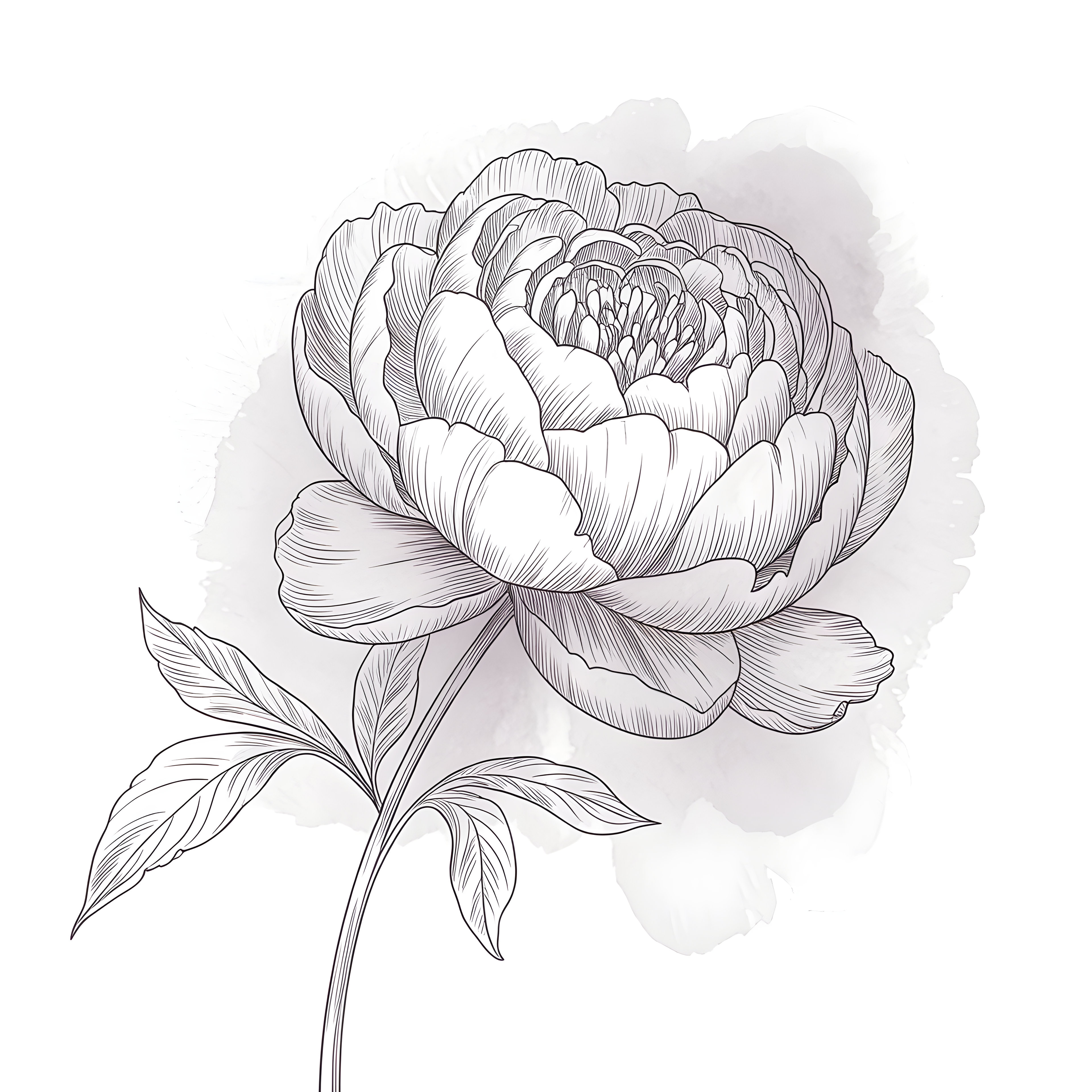 Peony Flower Line Art Drawing - Minimalist Wall Art