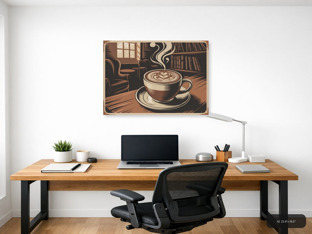 Cozy Coffee Shop Library Vintage Latte Art Wall Art — A2 / Office