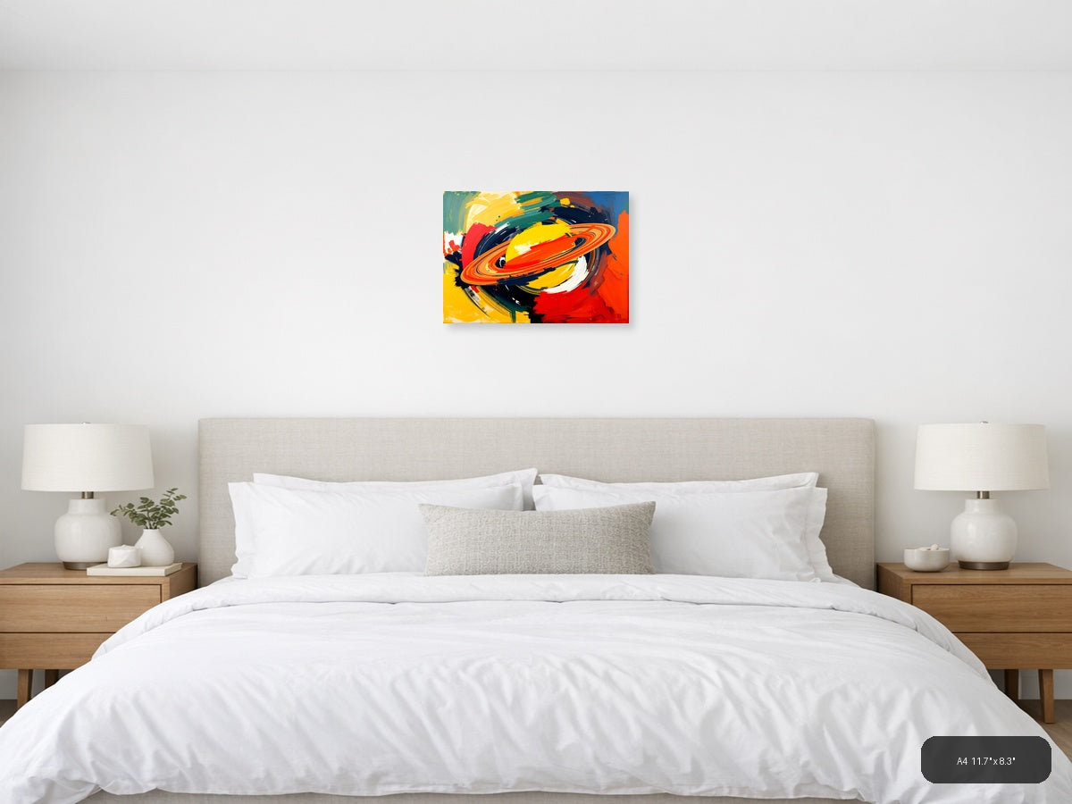 Vibrant Abstract Planet Ring Modern Colorful Wall Art — A4 / Bedroom