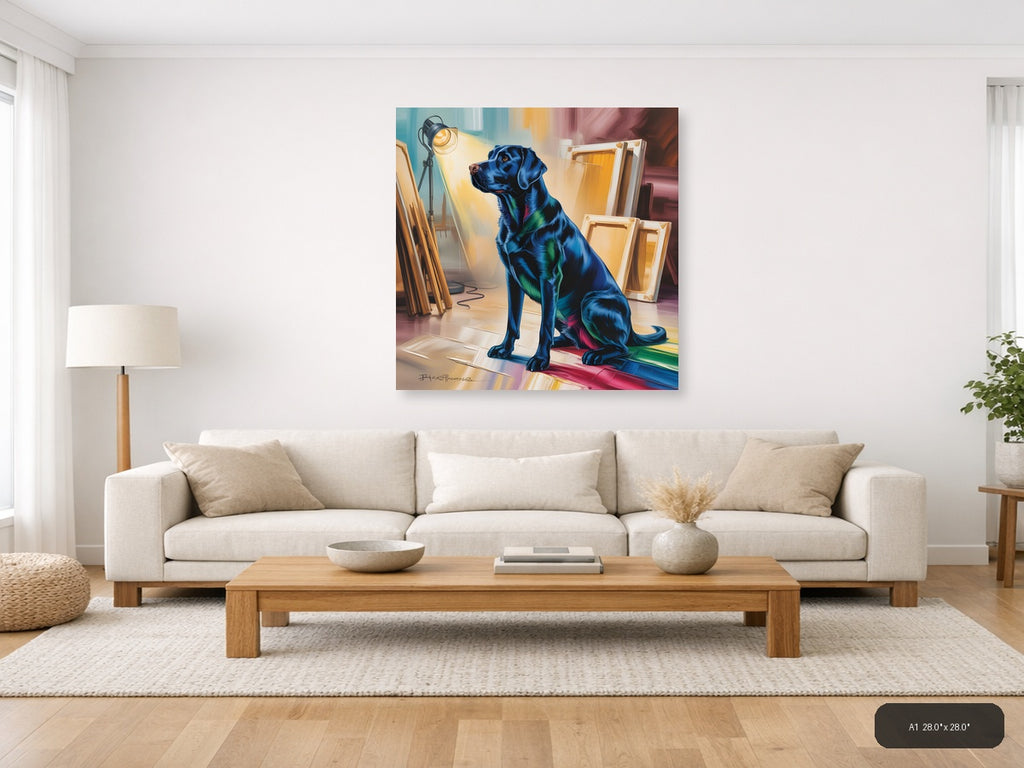 Blue Dog Abstract Studio Portrait Wall Art — A1 / Living Room