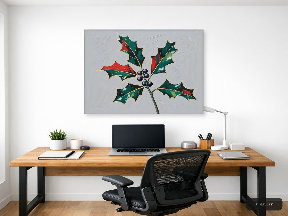 Holly Berries Christmas Botanical Illustration Wall Art — A1 / Office